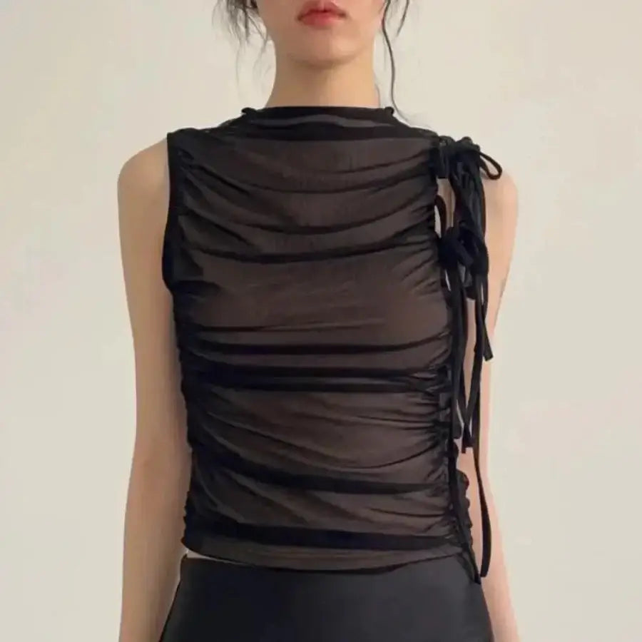 Draped Sleeveless Top - Black / S