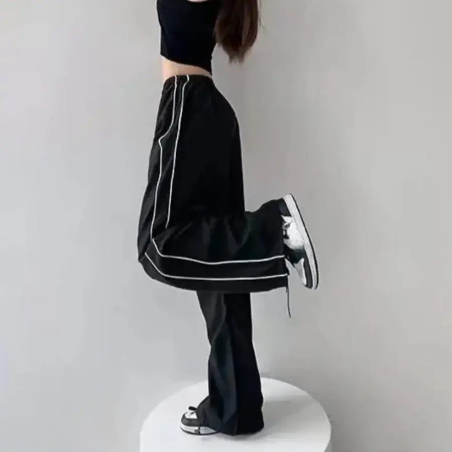 Drawstring Parachute Pants - Black / S