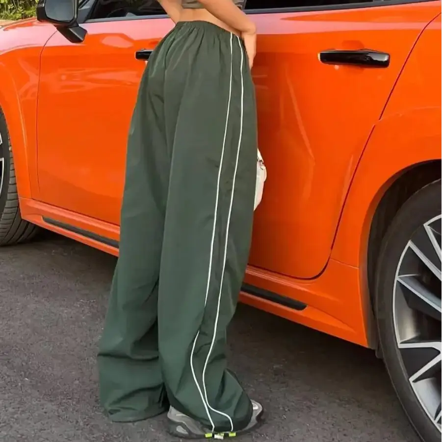 Drawstring Parachute Pants - Green / S