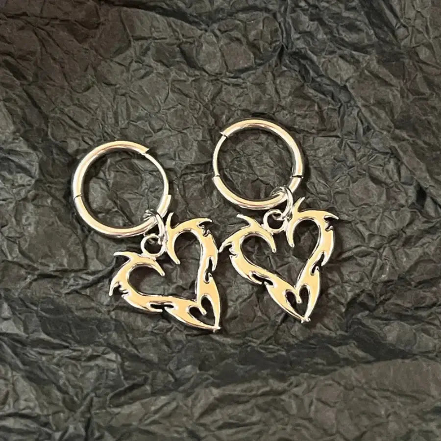 Flame Heart Earrings Silver
