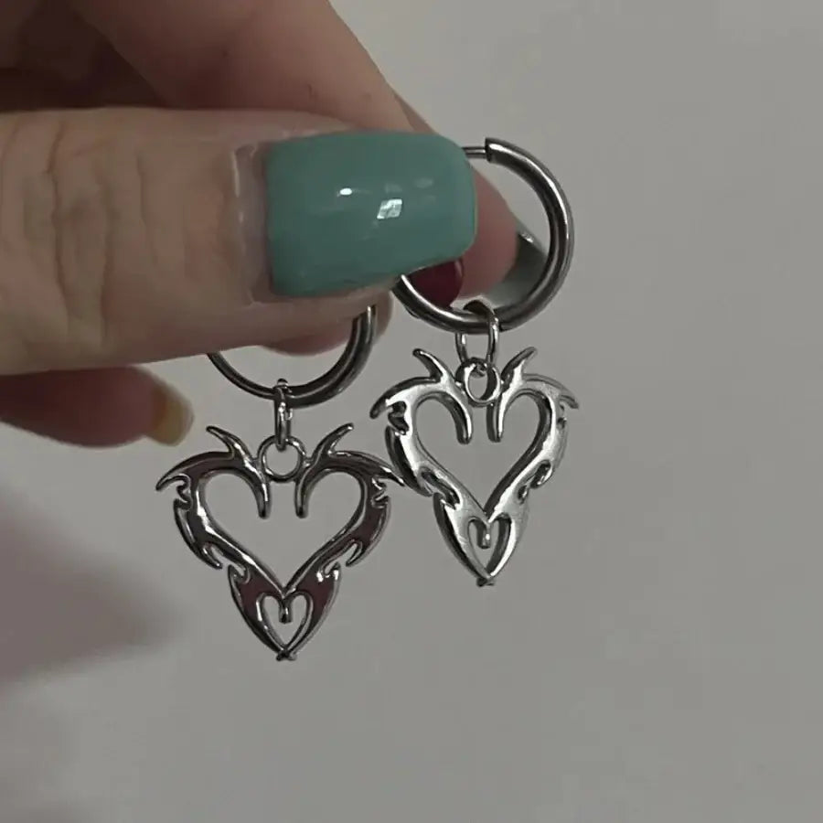 Flame Heart Earrings Silver