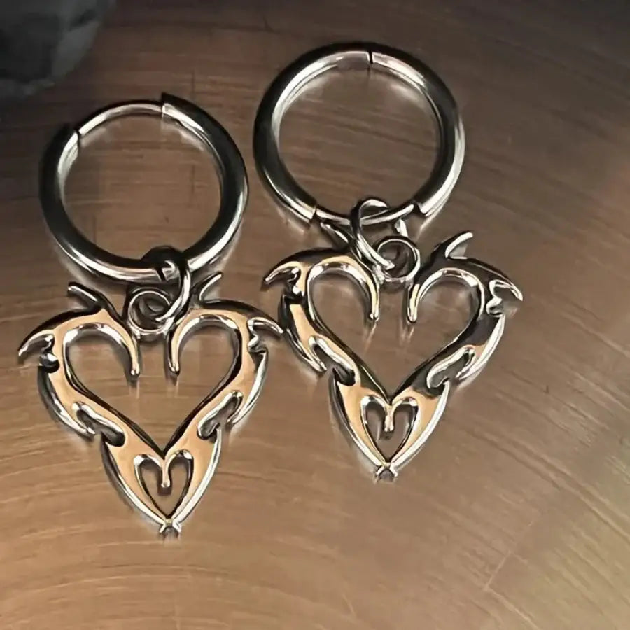 Flame Heart Earrings Silver