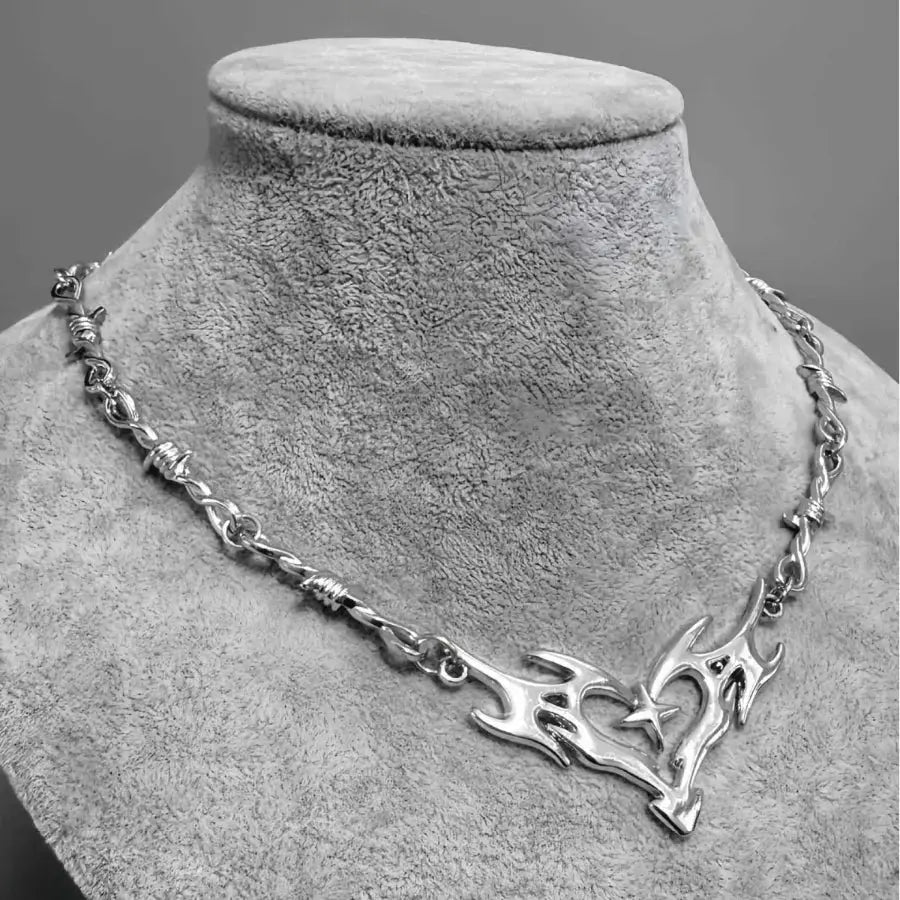 Flame Heart Necklace - Silver