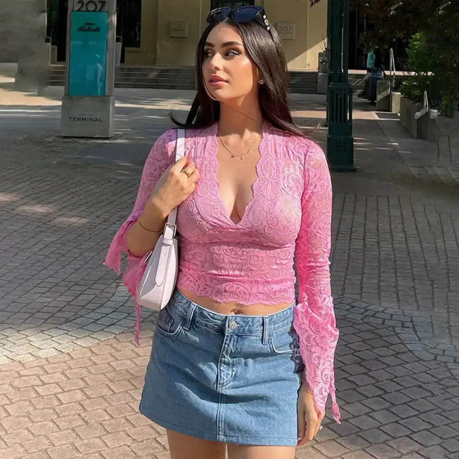 Flare Sleeve Lace Top