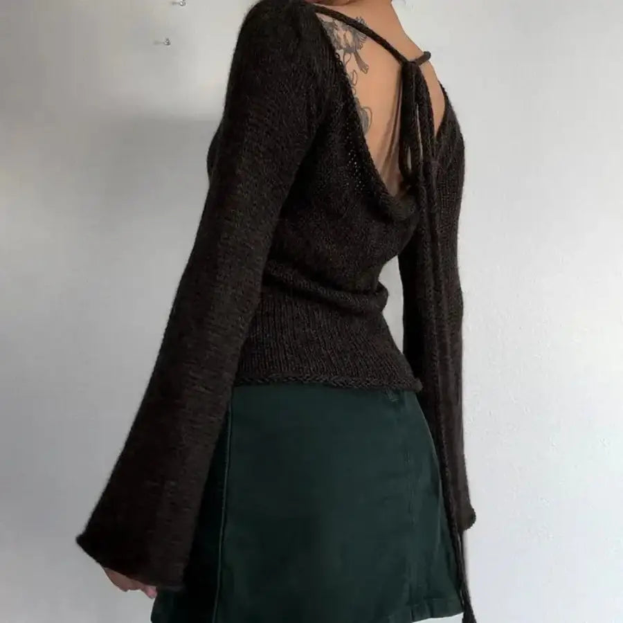 Flare Sleeve Sweater - Black / S