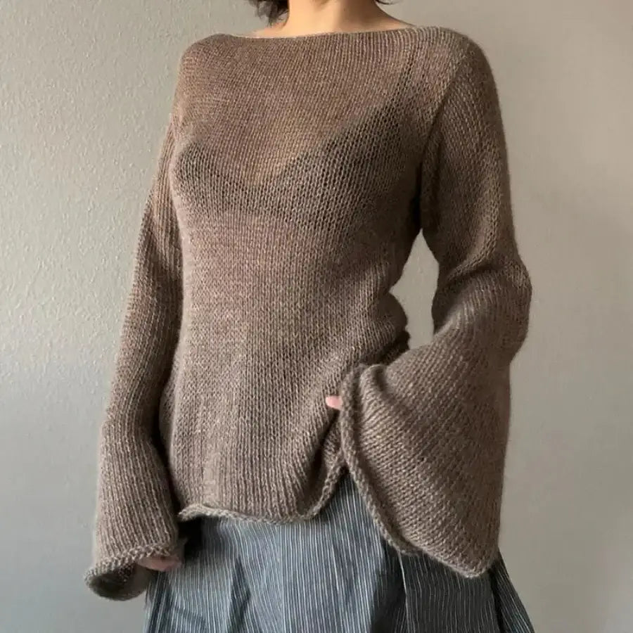 Flare Sleeve Sweater - Brown / S