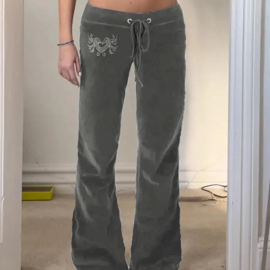 Flared Pants Velvet - Grey / M