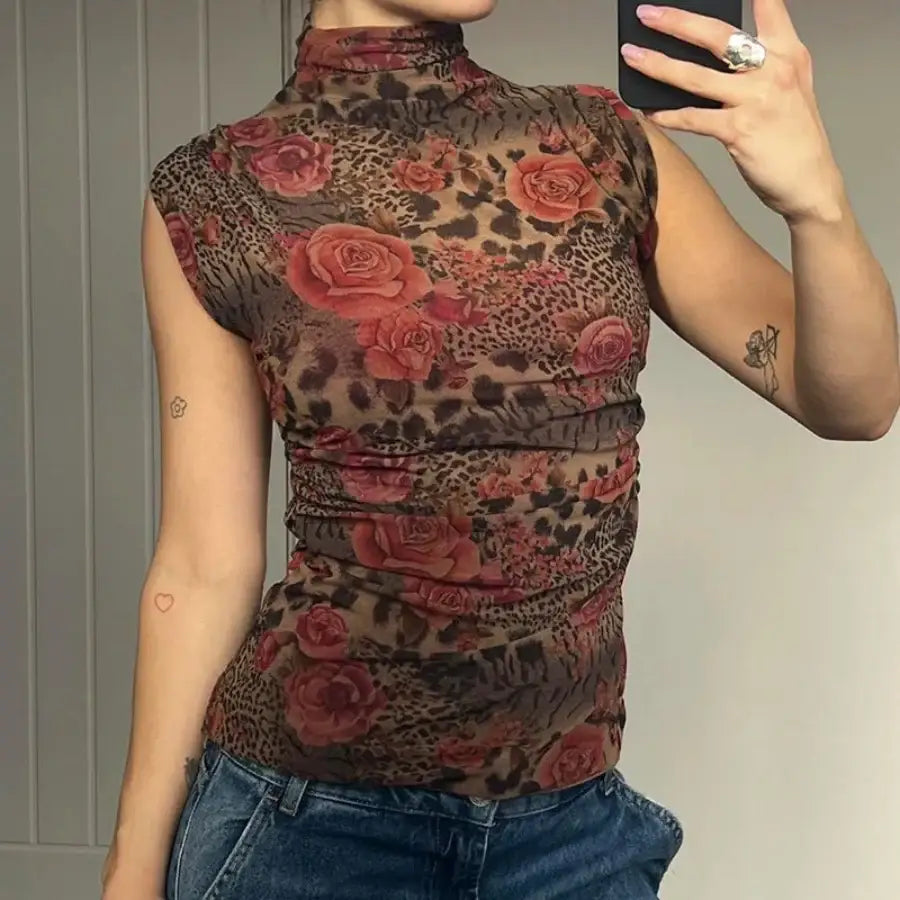 Floral Turtleneck Top - S