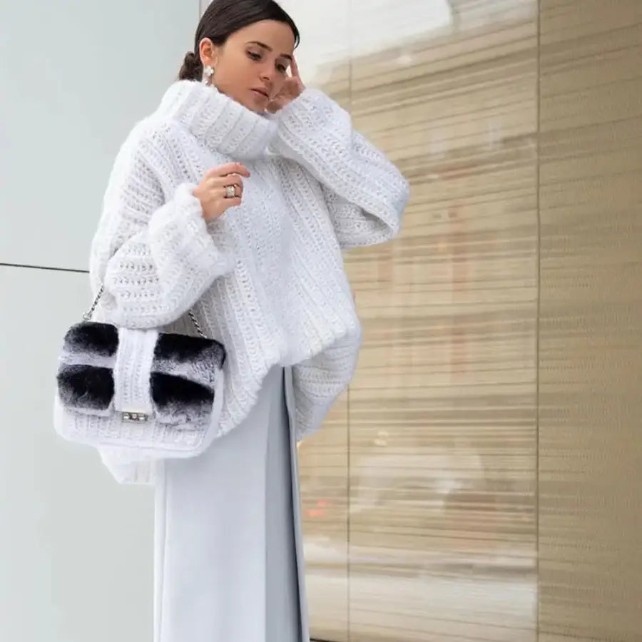 Fluffy Turtleneck Sweater - White / S