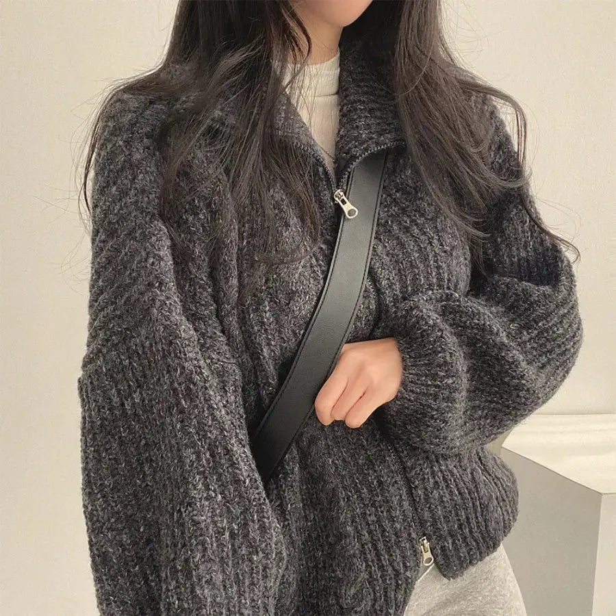 Full Zip Knit Sweater Grey / S