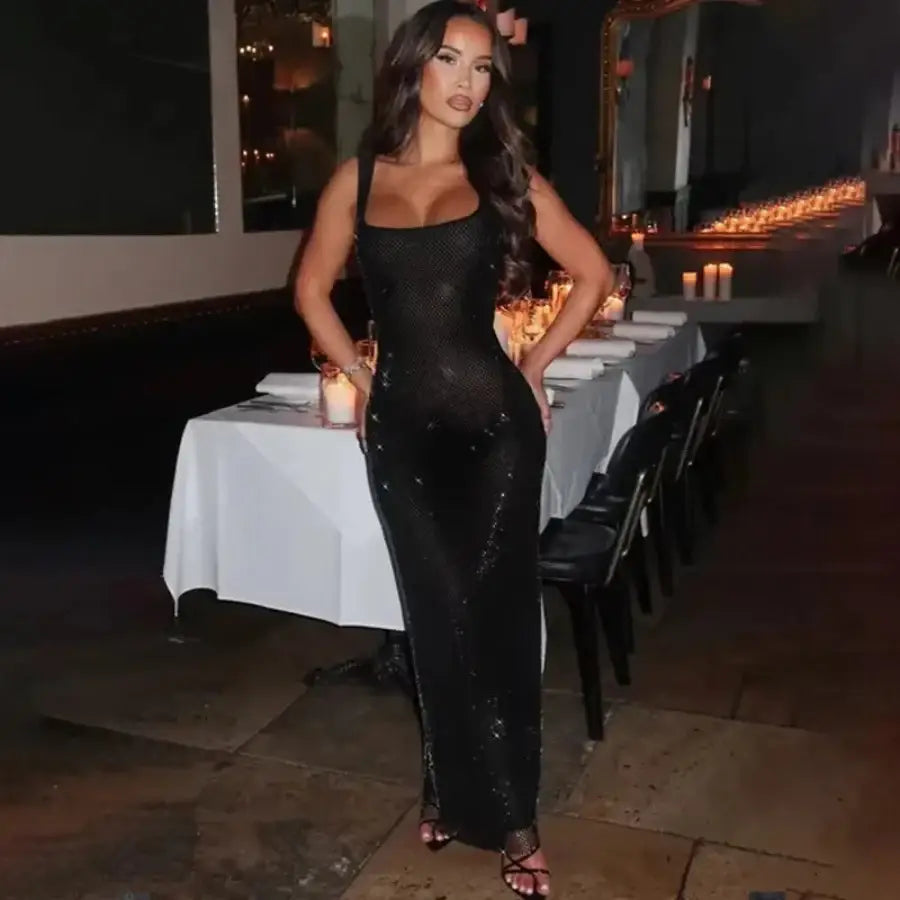 Glitter Bodycon Dress - Black / S