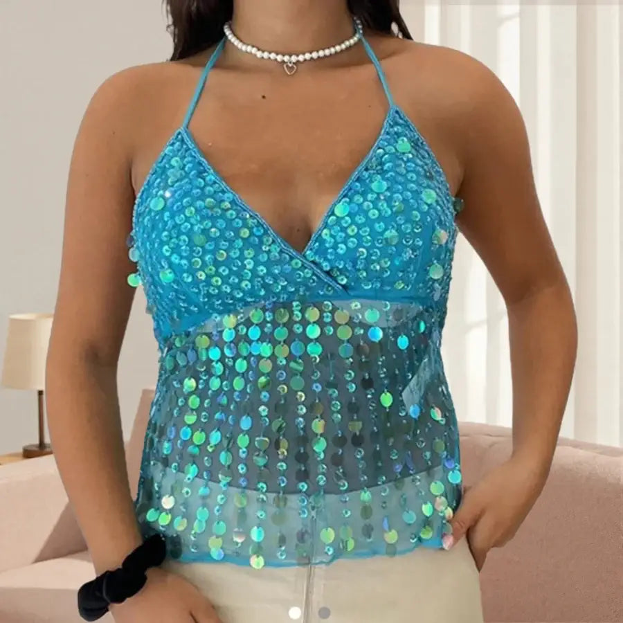 Glitter Halter Top - Blue / S