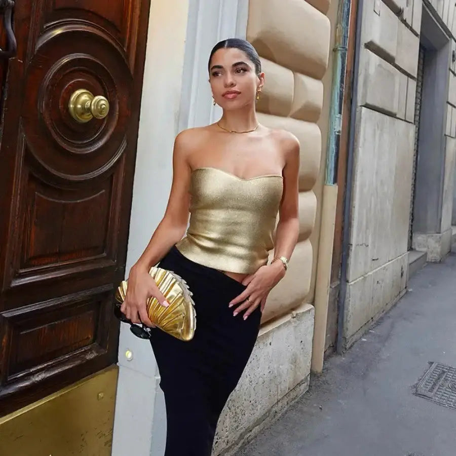 Gold Strapless Top