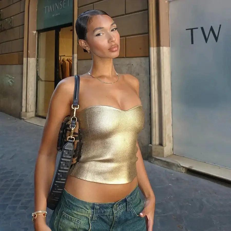 Gold Strapless Top - S