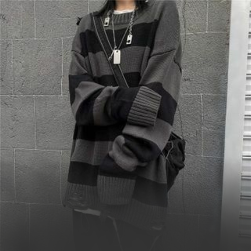 loose striped grey black sweater
