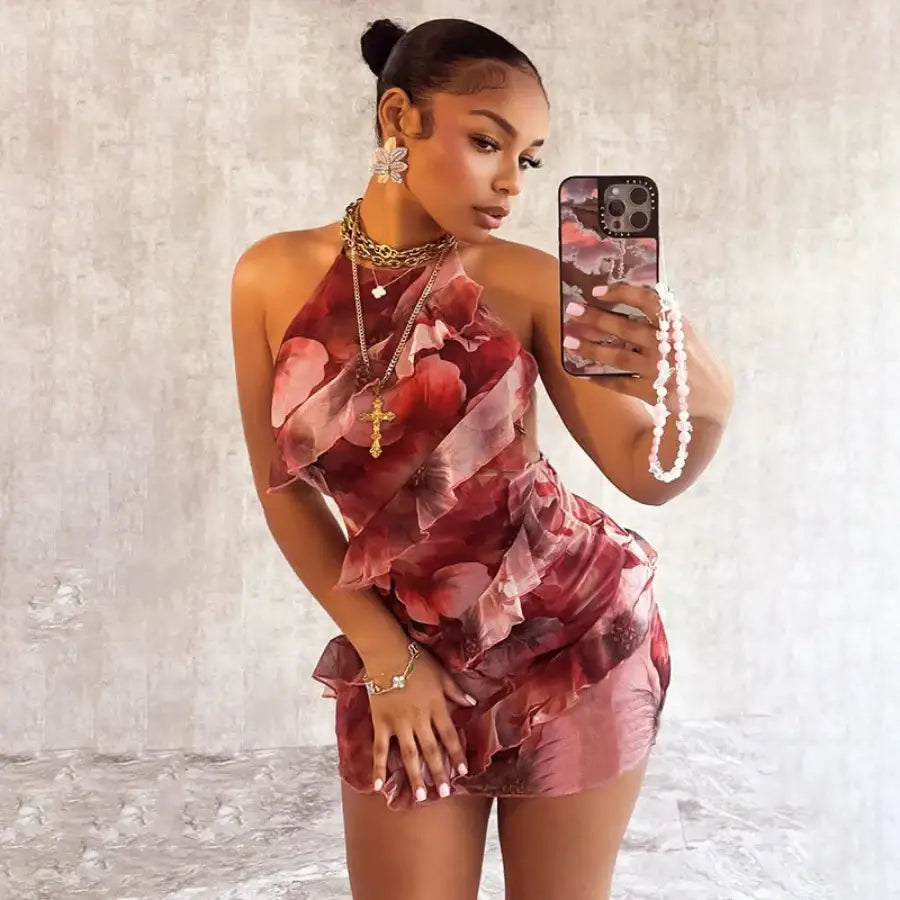 Halter Frill Dress - S