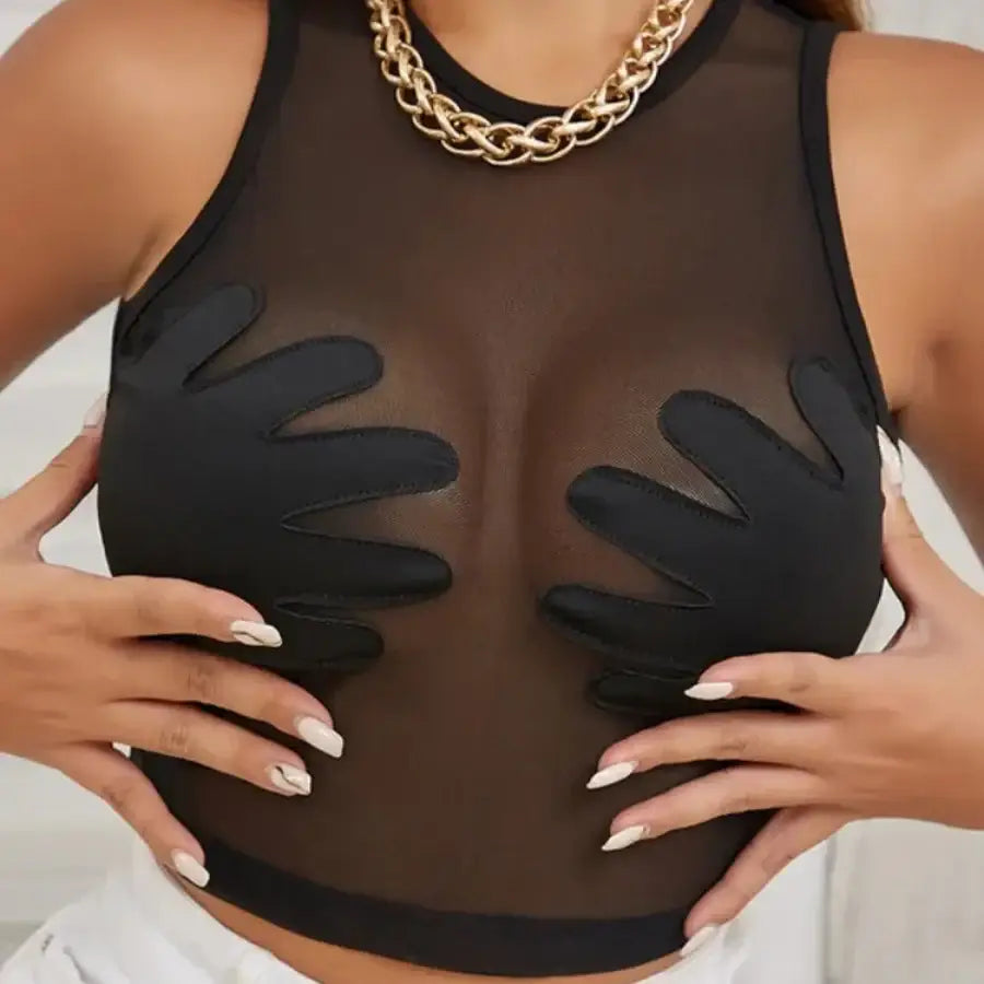 Hand Print Mesh Top