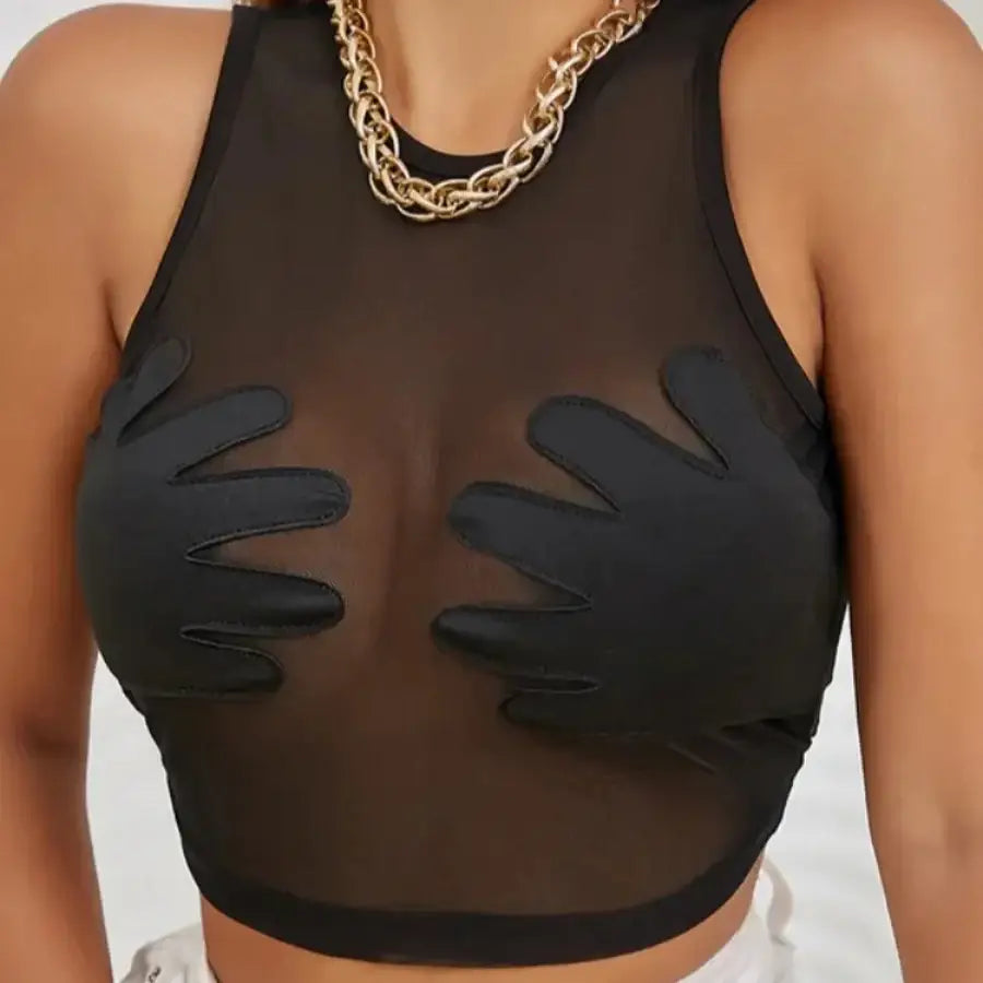 Hand Print Mesh Top