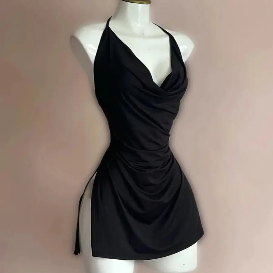 High Slit Mini Dress - Black / S