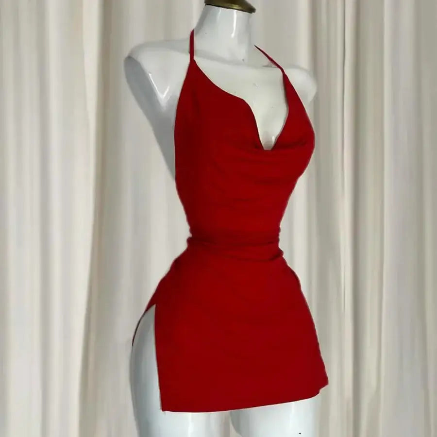 High Slit Mini Dress - Red / S