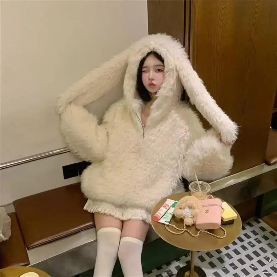 Hoodie Rabbit Ears - White / S