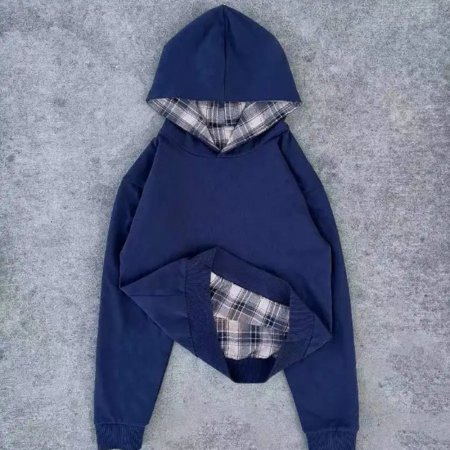 Hoodie With Plaid Blue / S