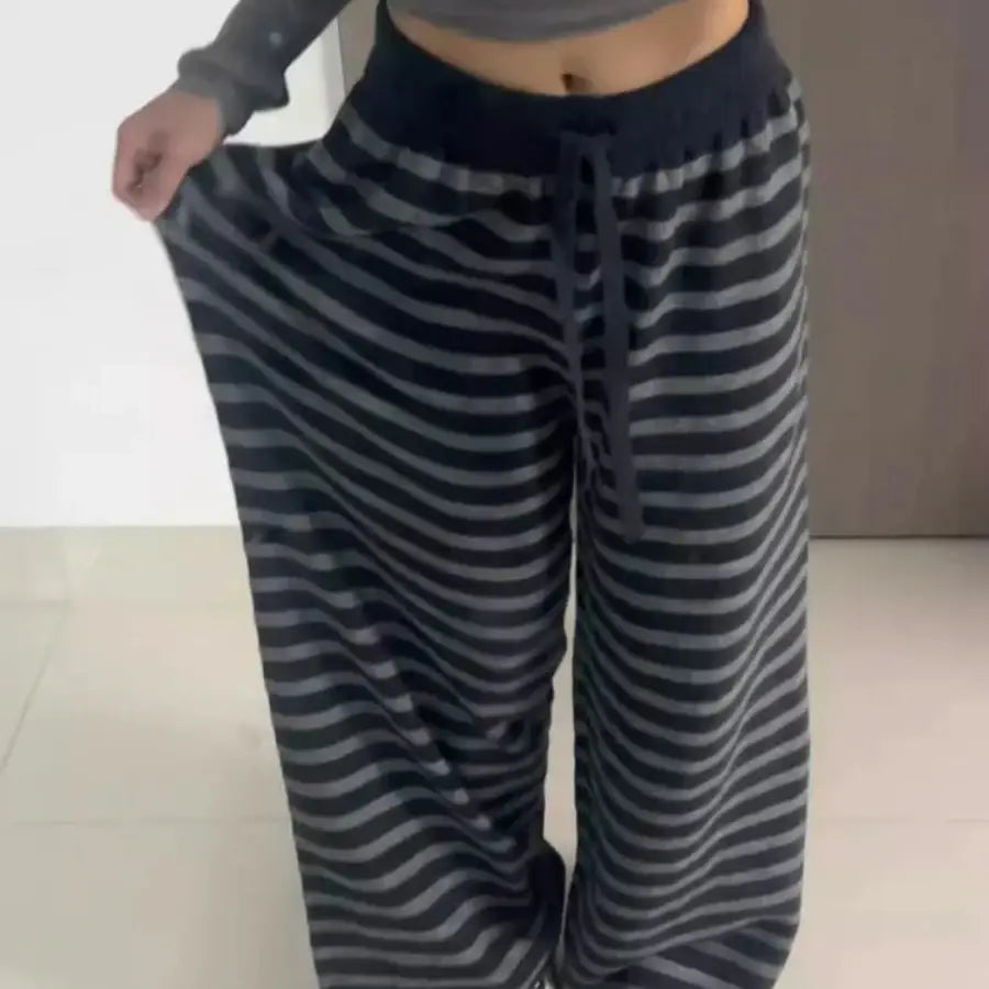 Horizontal Striped Pants - Black / S