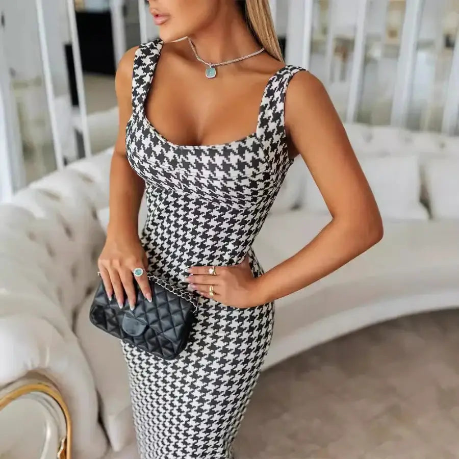 Houndstooth Bodycon Dress - S