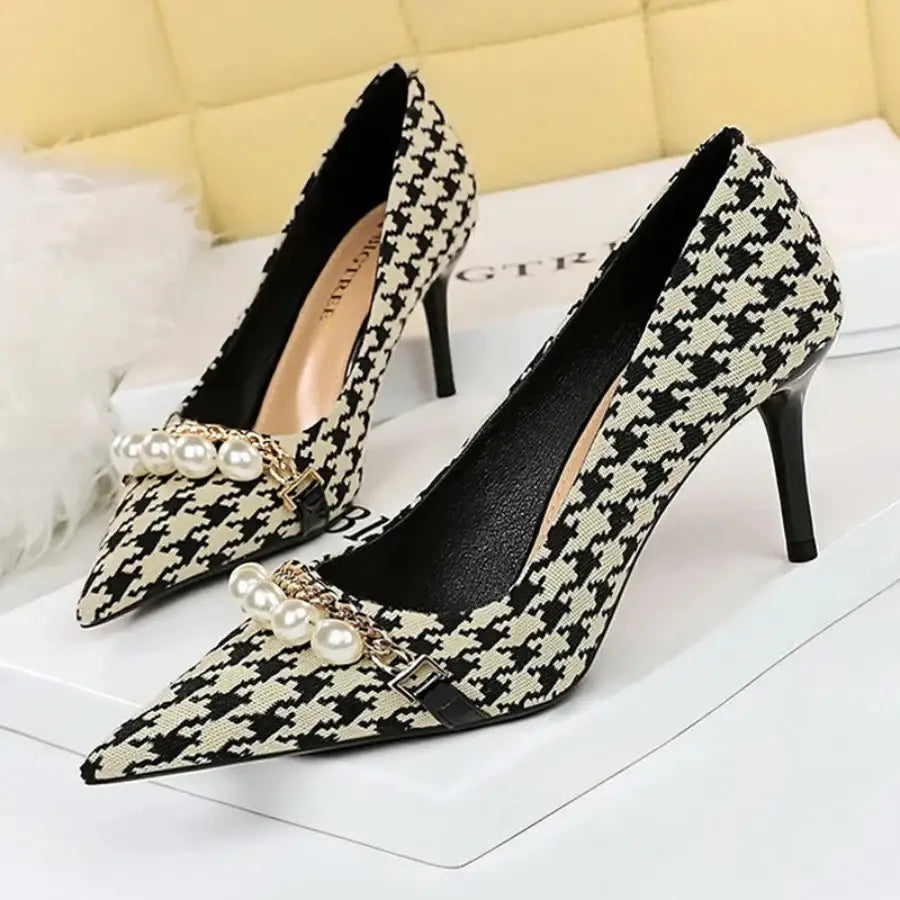 Houndstooth Heels - Black / 4