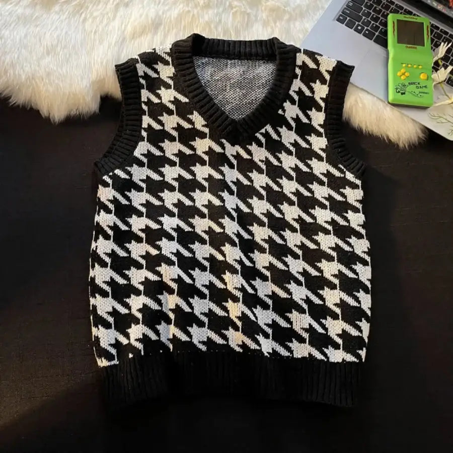 Houndstooth Sweater - Black / M