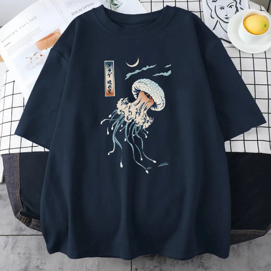 Jellyfish kanji shirt - Blue / S