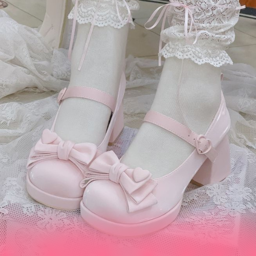 low heels pastel bow shoes