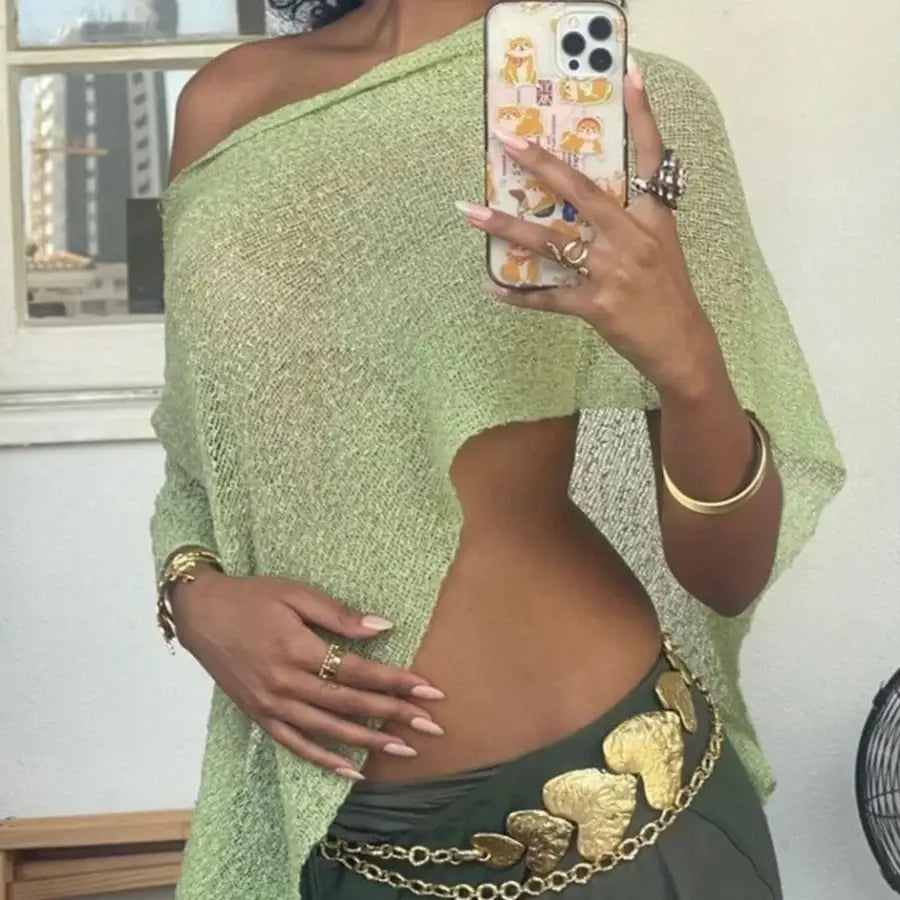 Knitted Cover Up Top - Green