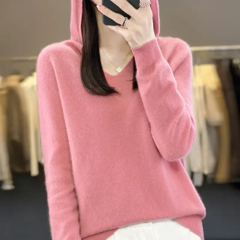 Knitted Hoodie - Pink / S
