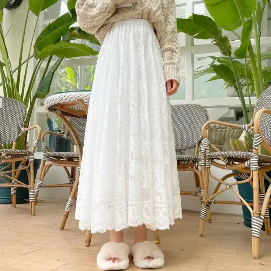 Lace Skirt Long - White / One Size