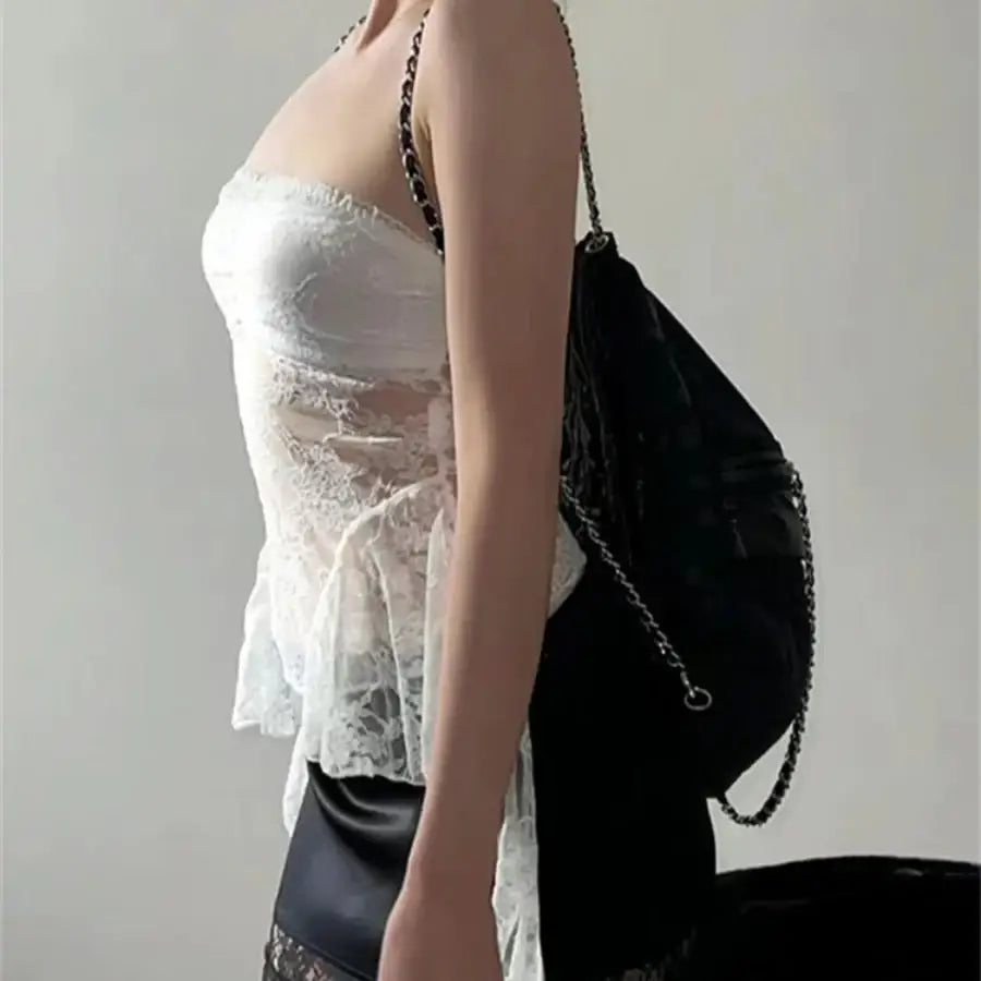 Lace Strapless Top - White / S