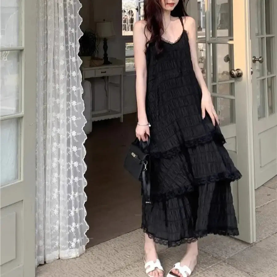 Layered Long Dress - Black / S