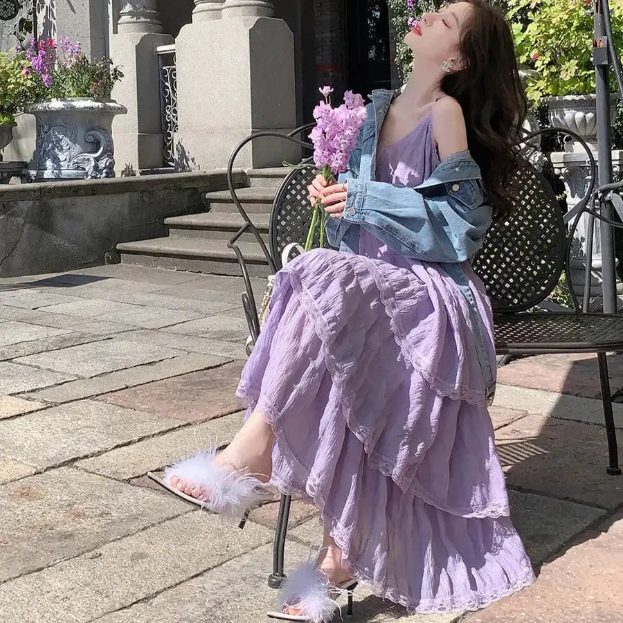 Layered Long Dress - Purple / S