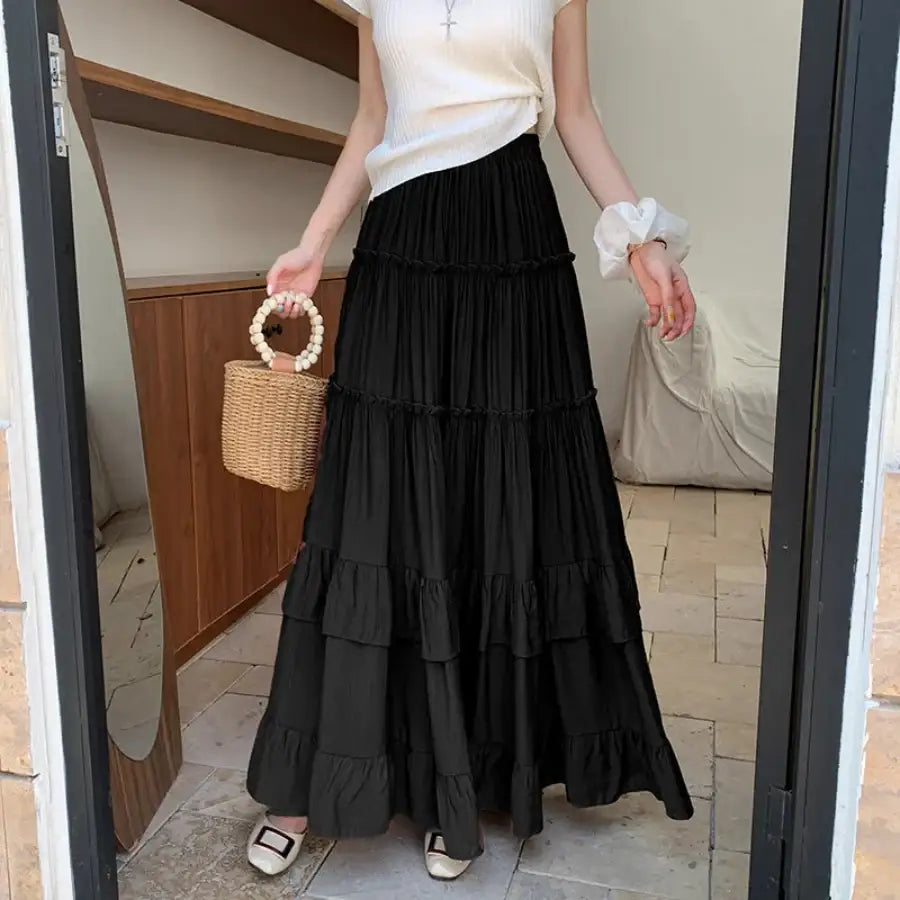 Layered Long Skirt Black / S