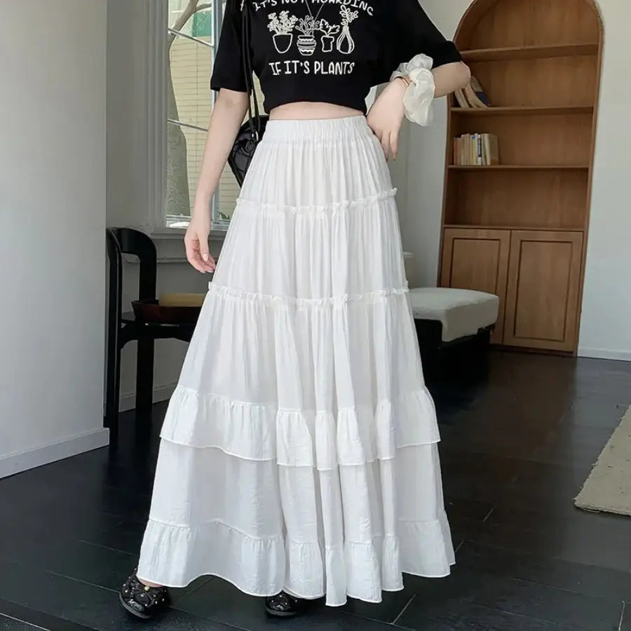 Layered Long Skirt White / S