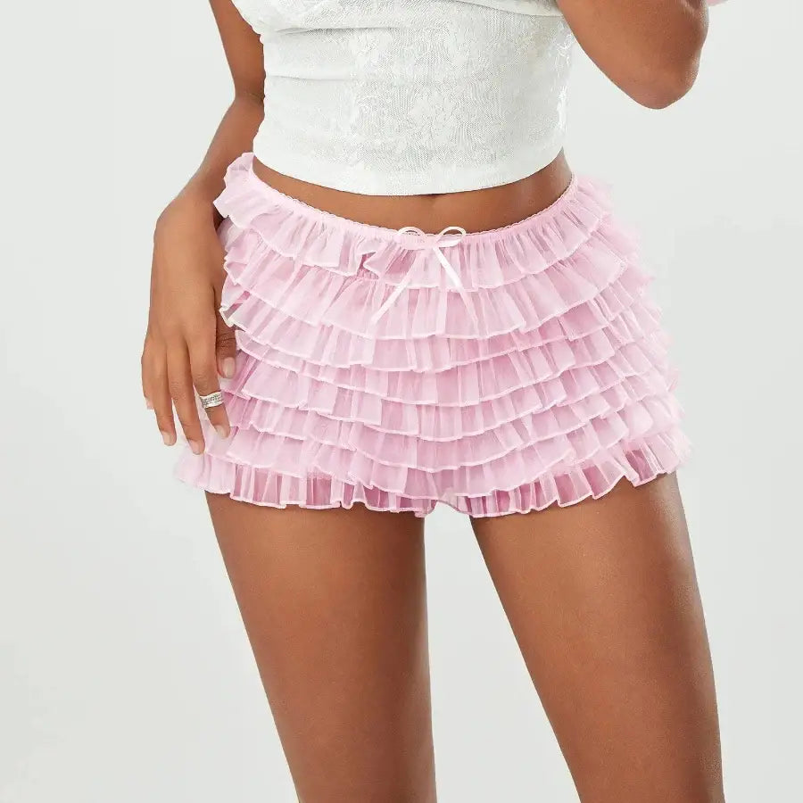 Layered Ruffle Shorts - Pink / XS