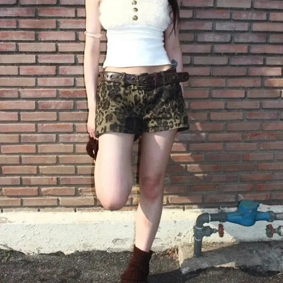 Leopard Denim Shorts