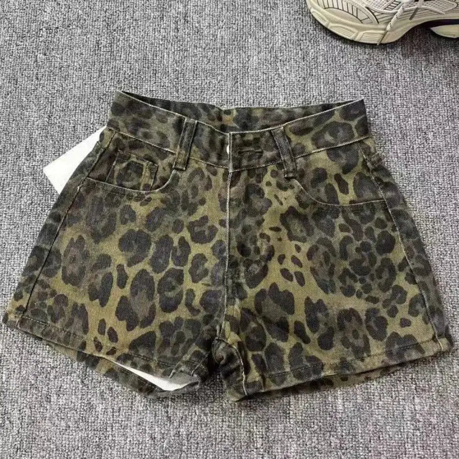 Leopard Denim Shorts