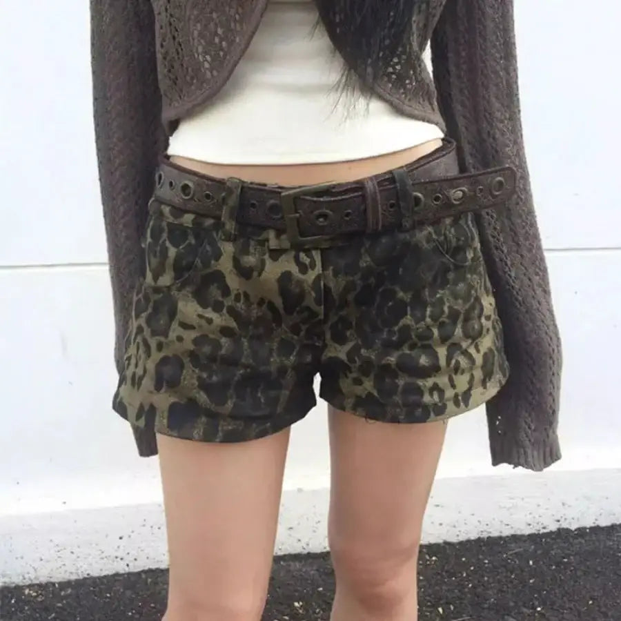 Leopard Denim Shorts - S