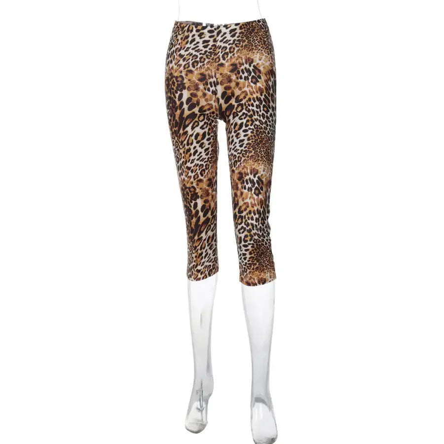 Leopard Print Mesh Capri Pants
