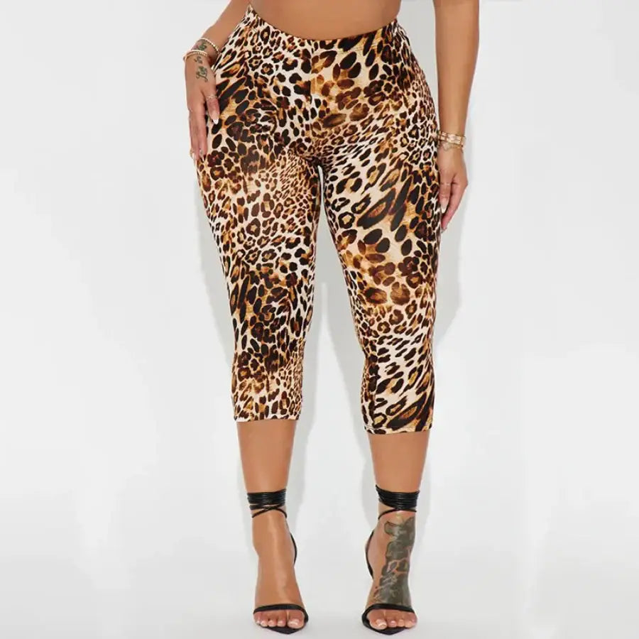 Leopard Print Mesh Capri Pants - Leopard / S