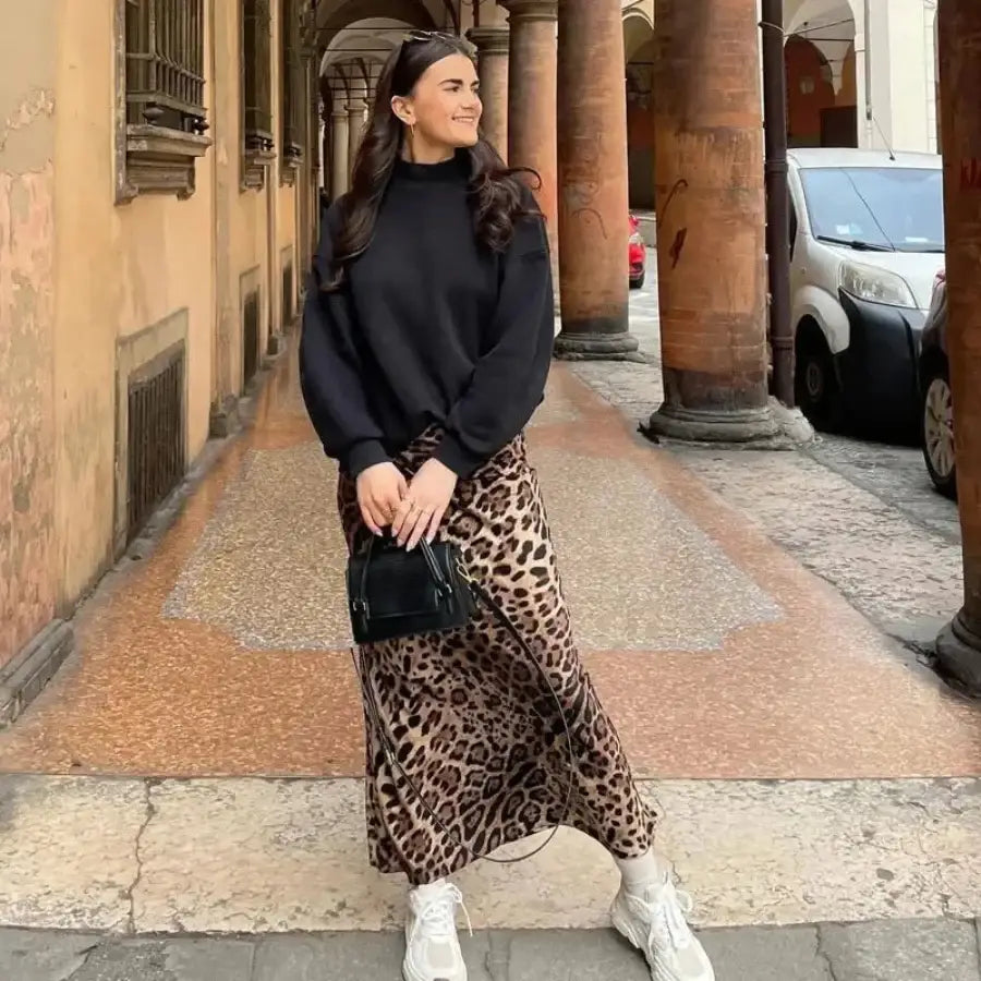 Leopard Satin Skirt