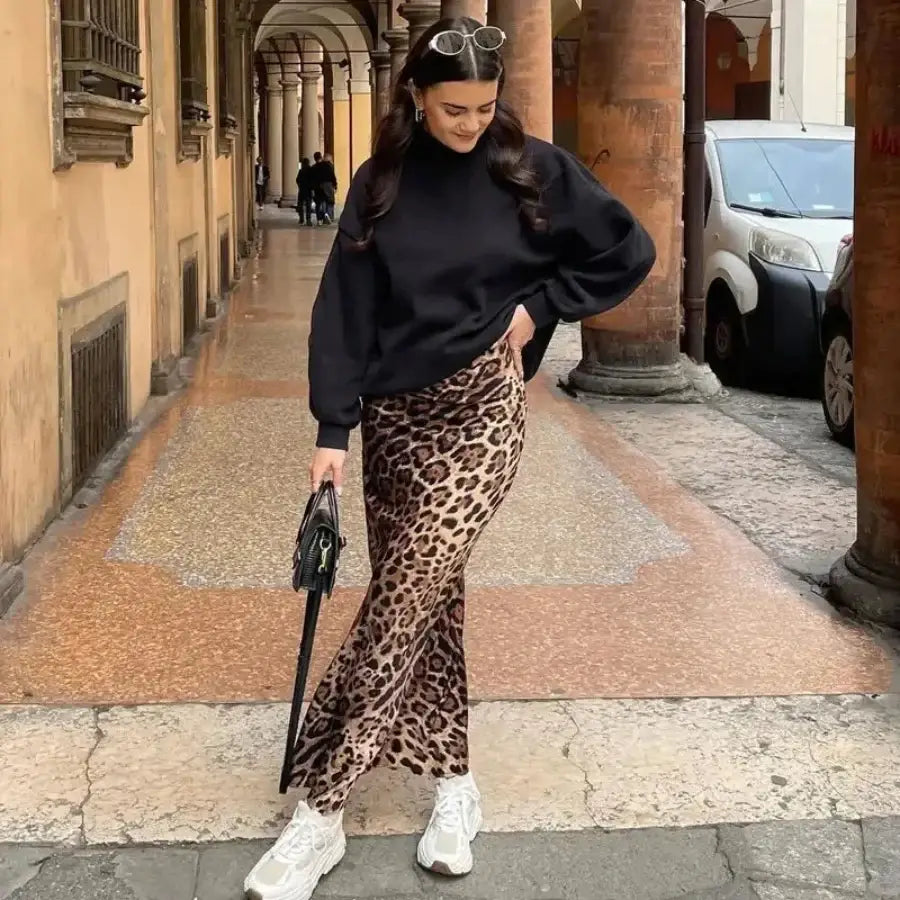 Leopard Satin Skirt