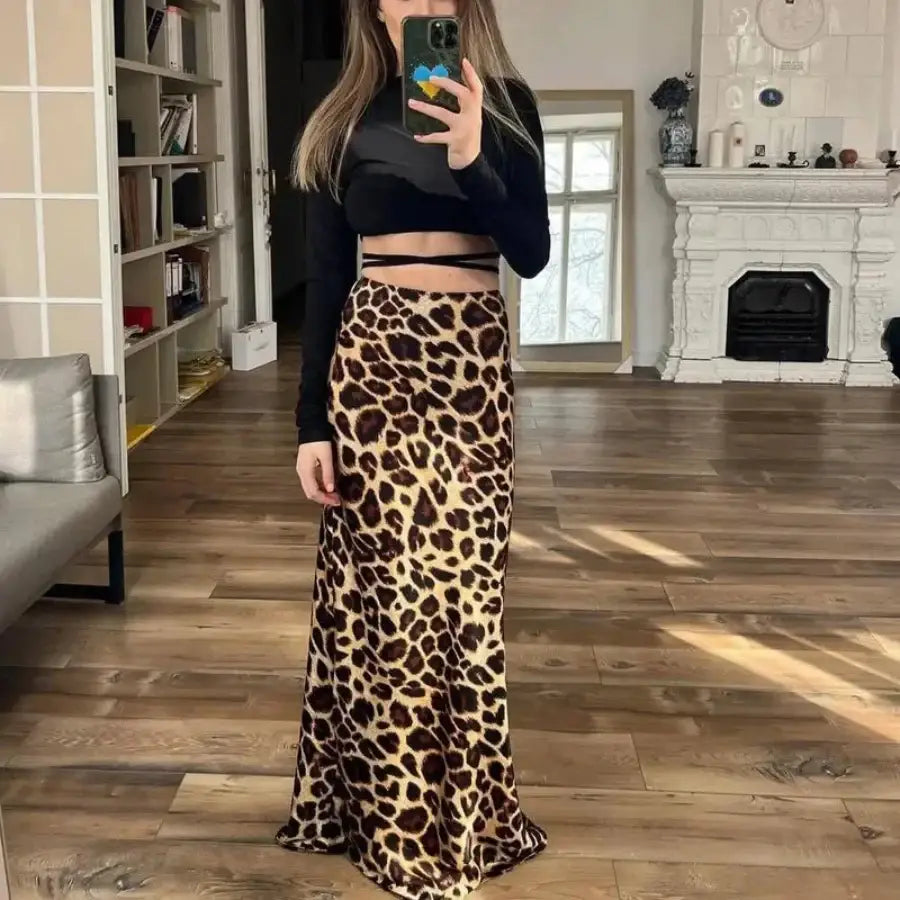 Leopard Satin Skirt S
