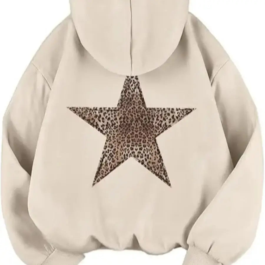 Leopard Star Hoodie - Beige / S